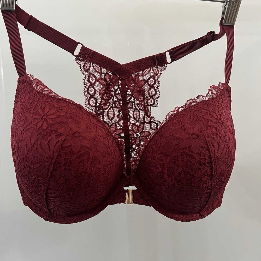 New Auden Bra 34DD Push Up Demi Coverage Racer Back Merlot‎ EUC New With Tags